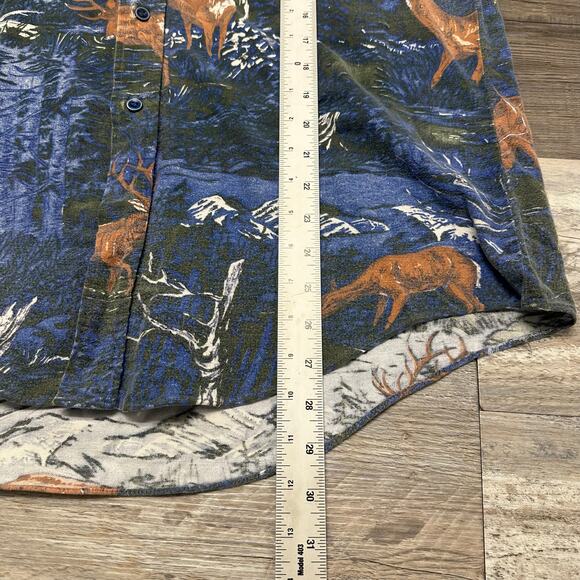 Vintage 60s 70s Fruit Of The Loom‎ Deer Blue Mens L Hunting Button Shirt Novelty - Picture 7 of 8